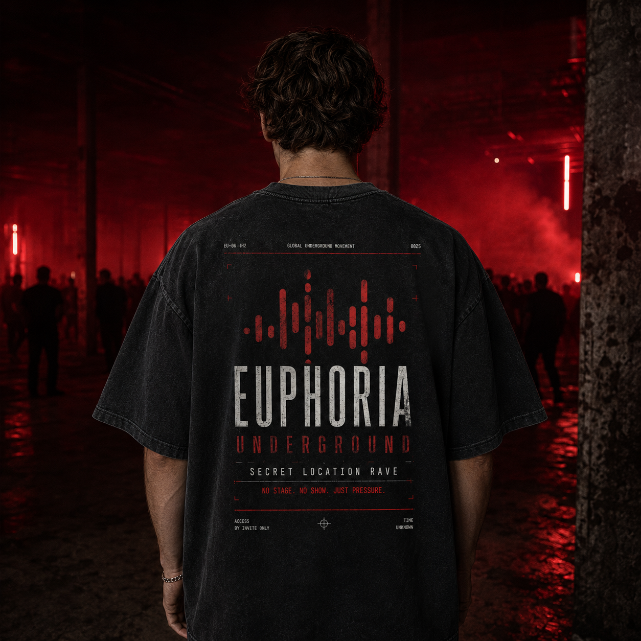 Euphoria Underground black t-shirt back lifestyle photo