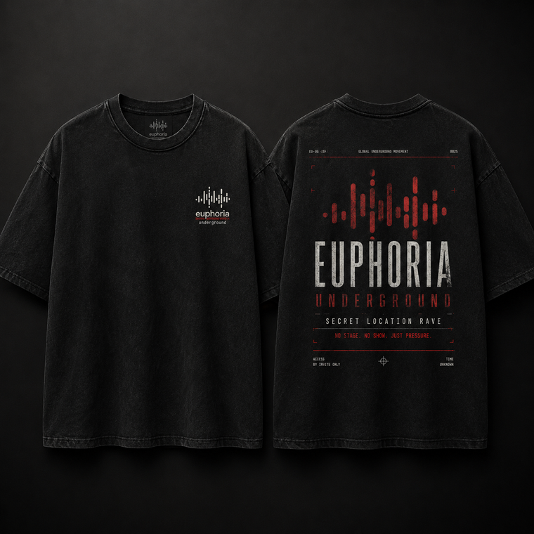 Euphoria Underground black t-shirt front and back mockup